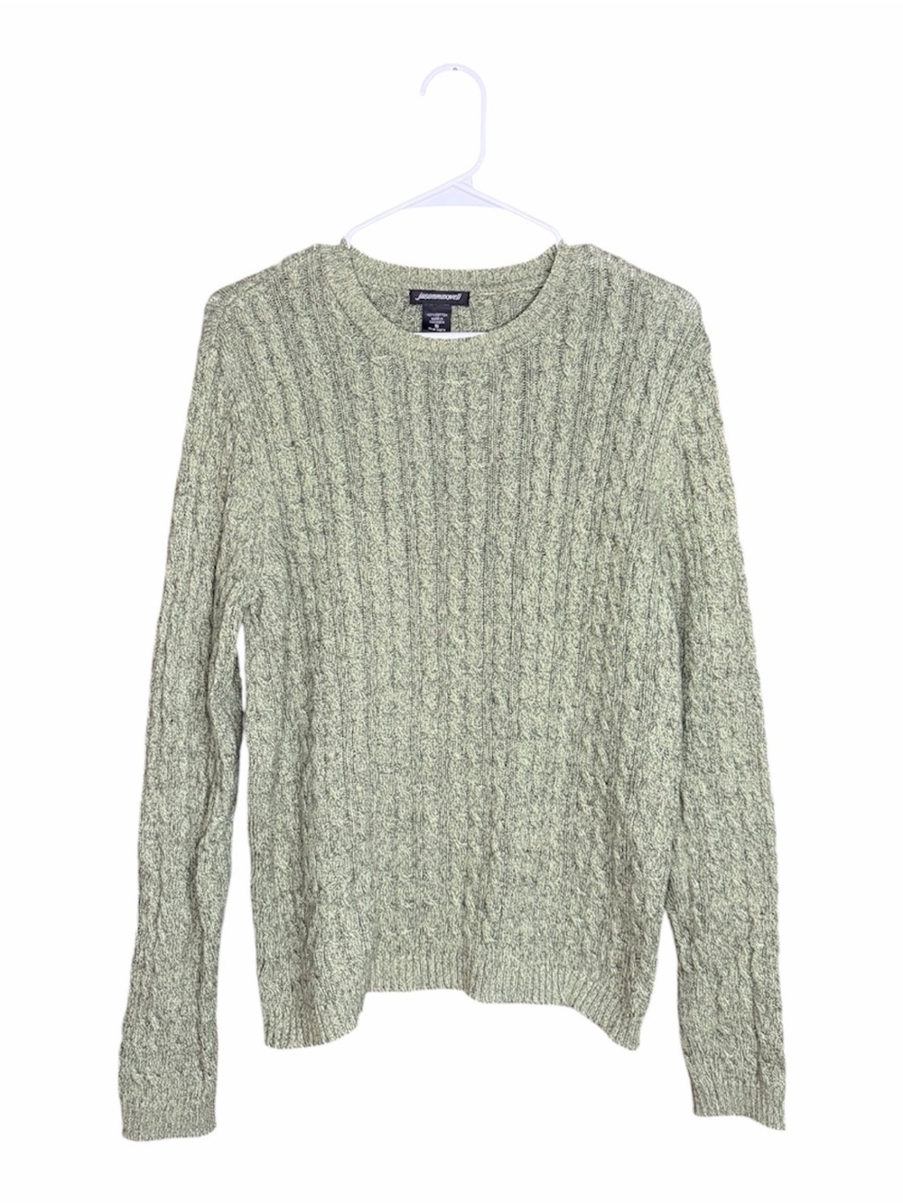 jason maxwell Light Green Cable Knit Crewneck Sweater / 100% Cotton